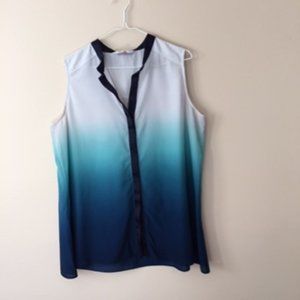 PETER NYGARD WOMEN BLOUSE. SIZE L.  MUTIPLY SHADES OF BLUE